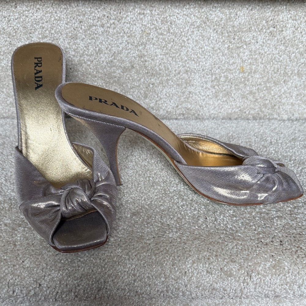 Prada Women's Metallic Silver Mules